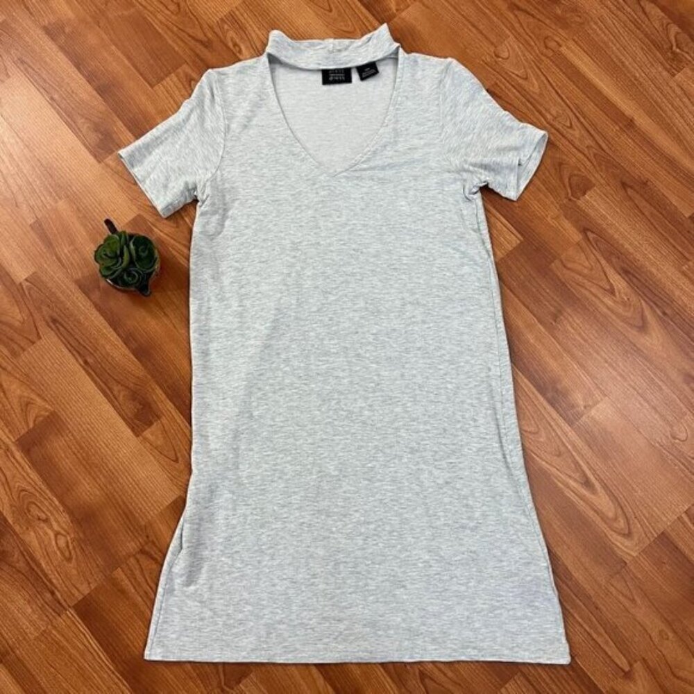 Press Soft Knit Tshirt Dress Light Heather Grey Sz Small Peek-a-Boo Neckline